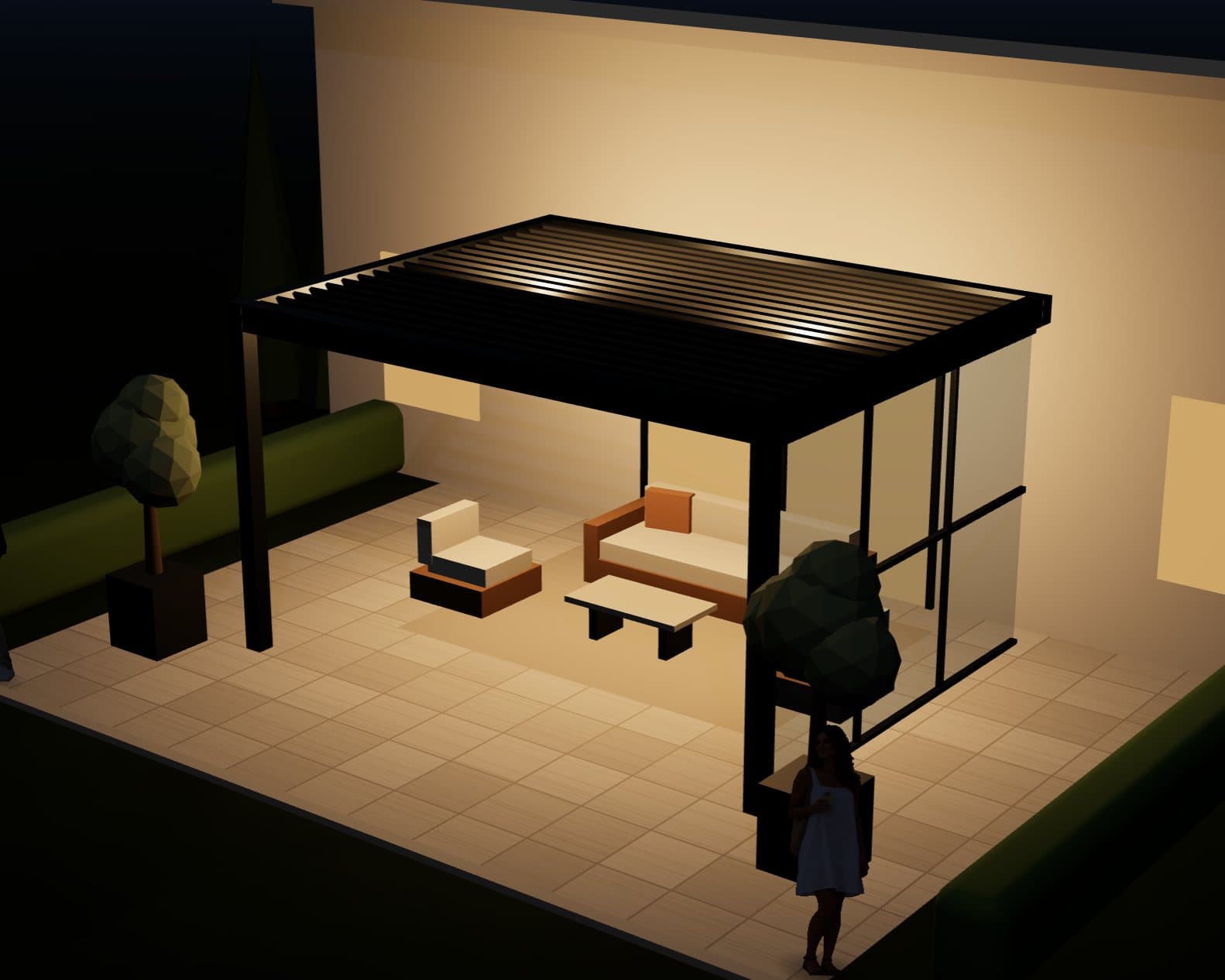 Canlı tasarım aracında pergola 3D modeli